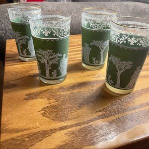 4 Glass Hazel Atlas Grecian Jeanette Wedgewood High Ball Green White